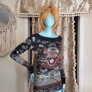 DKNY Vintage Y2K Sheer Dragon Top